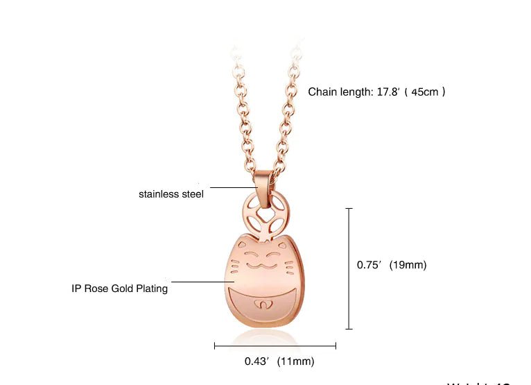 Totoro Necklace, Wealth Necklace, Rose Gold Titanium Steel - Merlani