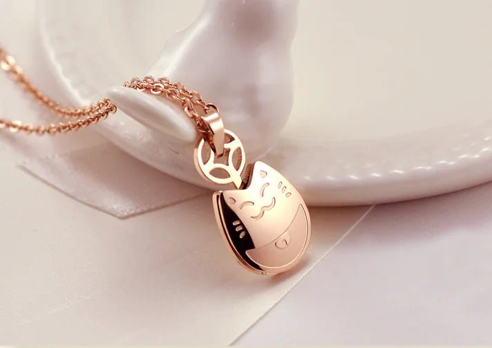 Totoro Necklace, Wealth Necklace, Rose Gold Titanium Steel - Merlani