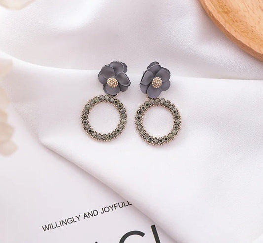 Cherry Blossom Tassel Earrings with Full Rhinestone Hoops - Merlani