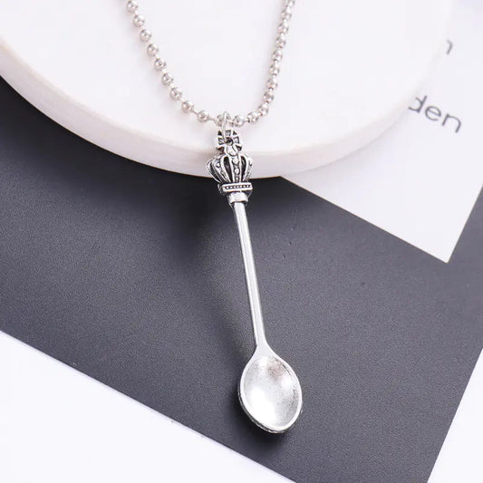 Crown Mini Tea Spoon Necklace, Spoon Pendant Necklace - Merlani