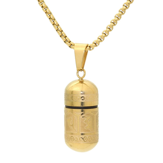 Edgda Urn Necklace for Ashes Stainless Steel Mantra Om Necklace Memorial Cremation Locket Keepsake Necklace(Gold) - Merlani