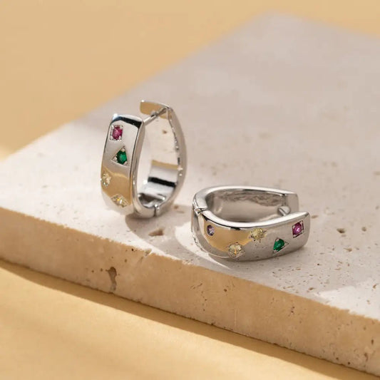 Personalized Multi - color Square Zircon Earrings Simple All - Match Ring Earrings - Merlani