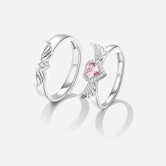 Sterling Silver Angel Wings Couple Rings - Merlani
