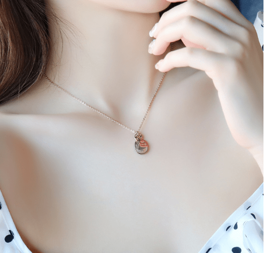Totoro Necklace, Wealth Necklace, Rose Gold Titanium Steel - Merlani