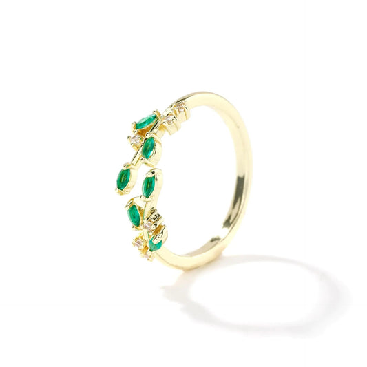 VOPIPO Dainty 14K Gold Adjustable Ring for Women – Tiny Green Cubic Zirconia, Non - Tarnish Stackable Ring - Merlani