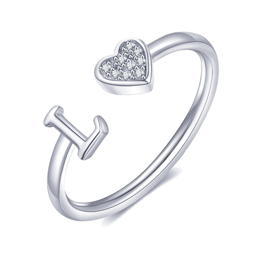 WFYOU Heart Initial Ring – Adjustable Silver/Rose Gold Plated Letter Ring for Women, Stackable Jewelry Gift - Merlani